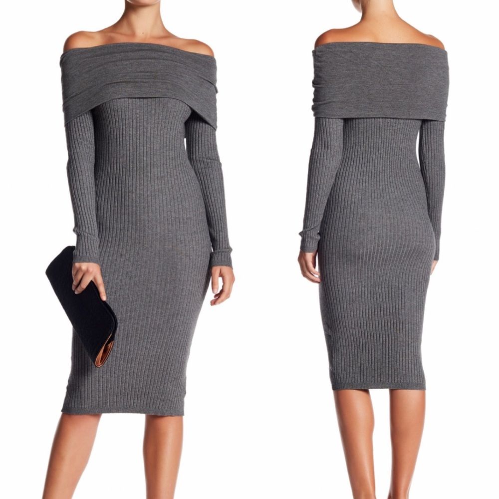 Line & Dot Lea Off The Shoulder knit bodycon dress